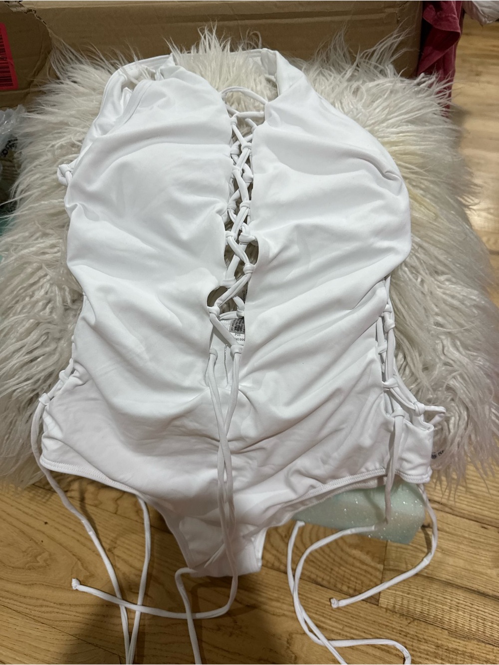 White Lace-Up One-Piece Swimsuit